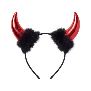 Red devil horns headband isolated on transparent background
