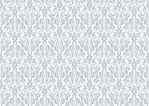 Floral pattern. Seamless vector background. Vintage wallpaper in the Baroque style. White and gray ornament for fabric, wallpaper, packaging. Ornate Damask flower illustration