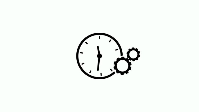Minimalist gear cogwheel and clock time icon animation on white background. Clock symbol animation with rotating tow gear wheels for settings, time management and efficiency concept