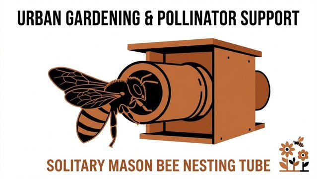 Solitary Mason Bee in Bamboo Nesting Tube Flat Vector Illustration