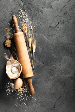 Rustic Baking Scene with Rolling Pin and Ingredients