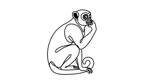 Thinking monkey illustration on white background.