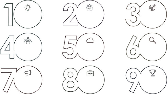 Educational worksheet for children featuring numbers one through nine with circular clock faces for learning to tell time