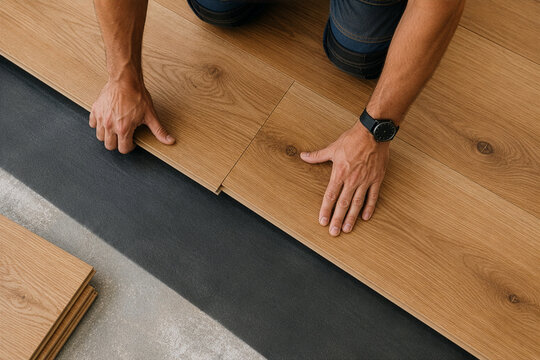 Pose de parquet en bois par un artisan, installation d'un rev&ecirc;tement de sol et r&eacute;novation int&eacute;rieure