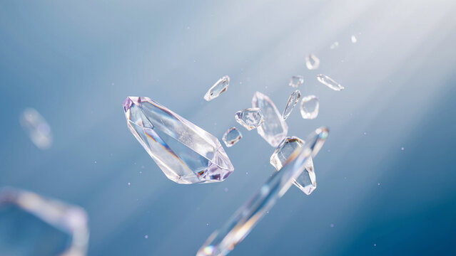 Transparent water bubbles floating in blue depth with sun beams underwater floating sunbeams transparent refraction illumination abstract pristine atmosphere sparkling environment