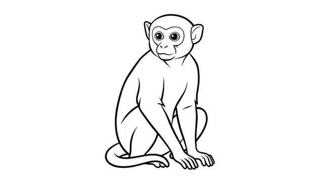 Cute cartoon monkey illustration white background.