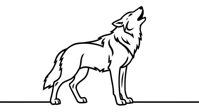 Howling wolf silhouette illustration white background.