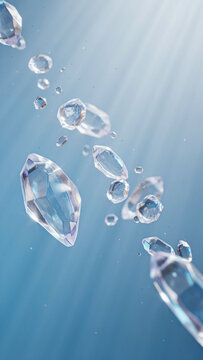 Clear underwater air bubbles rising to surface with natural sun rays underwater sunlight transparent refraction floating refreshing background illumination abstract pristine atmosphere