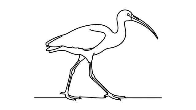 Minimalist ibis line drawing white background.