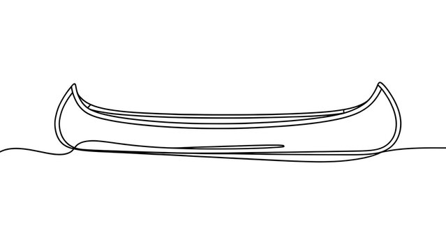 Minimalist canoe line art on white background.