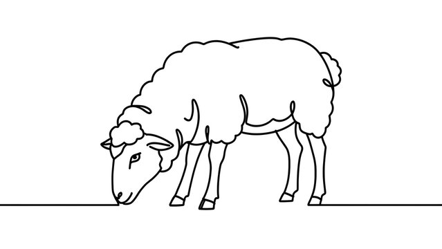 Simple line art sheep illustration white background.