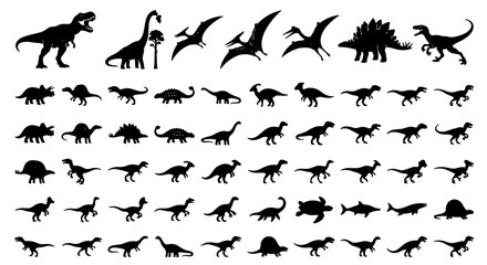 Dinosaur Silhouettes Vector Pack: Prehistoric Creatures Collection, Jurassic Era Icons, Ancient Reptile Graphics for Kids and Education © Lalmiya