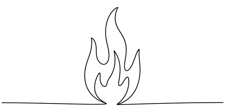 Continuous single line drawing of a simple fire flame icon
