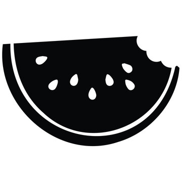 Bite mark watermelon slice silhouette with seeds vector illustration.
