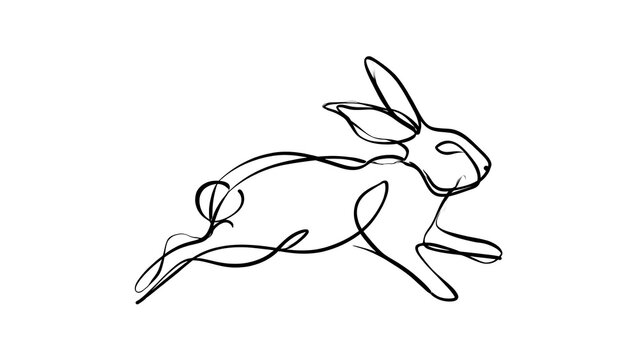 Minimalist rabbit line art drawing white background.