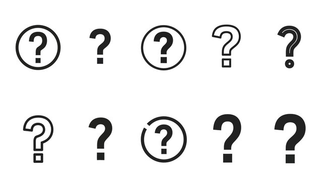 Question mark silhouettes with and without square base black on white silhouette