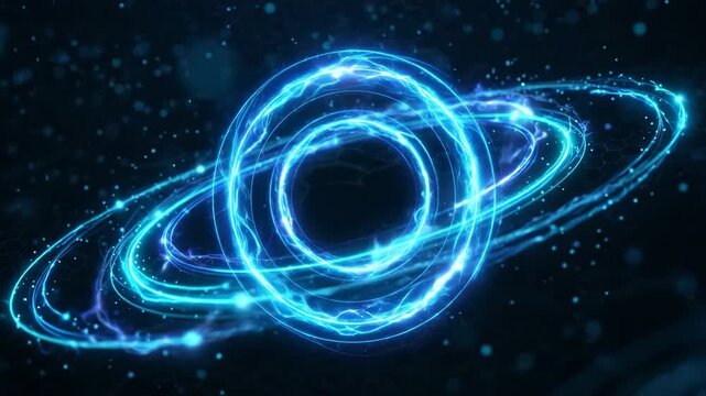 Exploring space with bright blue rings and swirling patterns