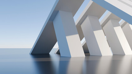 Fototapeta premium 3D abstract modern architectural building pillars render on clear blue sky background