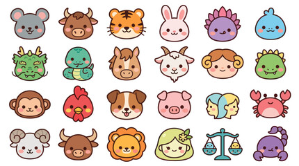Fototapeta premium Cute animal and zodiac character collection