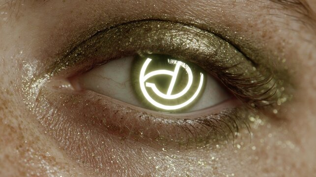 Golden eye with glowing symbol