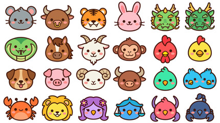 Fototapeta premium Cute animal faces collection