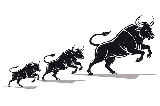 Three bulls running in increasing size sequence