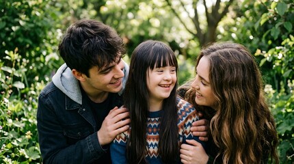 Fototapeta premium A supportive young family sharing a happy moment outdoors to promote positive mental health and emotional well being