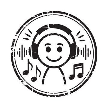 Headphones with face silhouette black and white graphic illustration audio