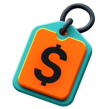 Dollar sign on a tag flat 3D icon