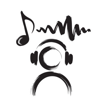 Headphones Musical Note And Scribbles Black Silhouette Illustration audio circular
