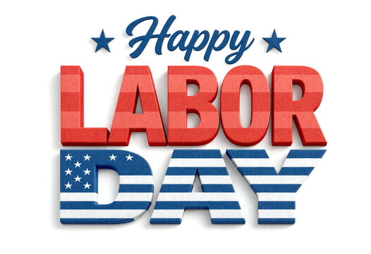 Happy labor day celebration with bold colorful letters and stars isolated design