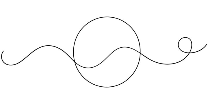 Minimalist continuous line art design with a circle and a flowing wavy path