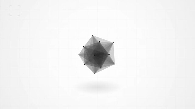 Abstract gray 3D geometric wireframe on white grid background