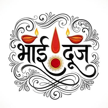 Bhai dooj festival greeting card design with traditional diya and red tilak