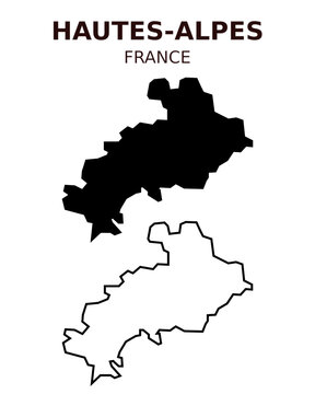 Hautes-Alpes map vector illustration set, French department silhouette and outline map