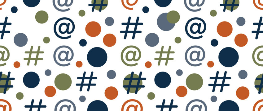 Seamless Pattern of Social Media Symbols and Colorful Dots