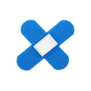 Blue cross medical icon with bandage design isolated on white background