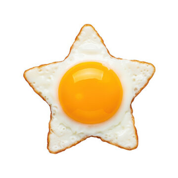 Fried egg inside a star shape isolated on white background