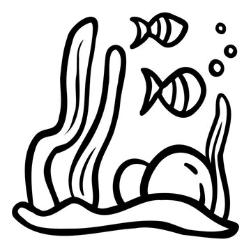 Underwater Coral Reef Line Icon &ndash; Outline Vector Illustration