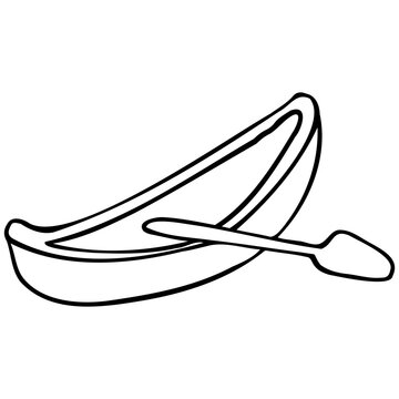 Canoe with Paddle Line Icon &ndash; Outline Vector Illustration
