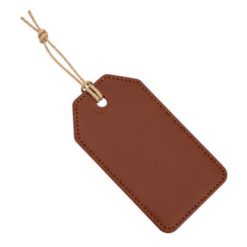 Brown paper tag with string attached isolated on white background