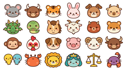 Fototapeta premium Cute animal zodiac icons