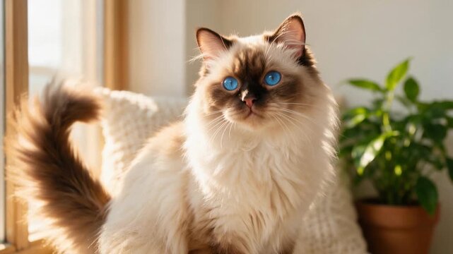 himalayan cat close up at morning light in himalayas nepal mountain village video