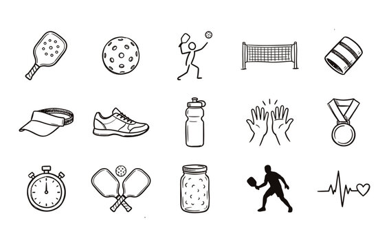 Pickleball sport vector illustration collection showcasing athletic equipment court elements player action and tournament gear