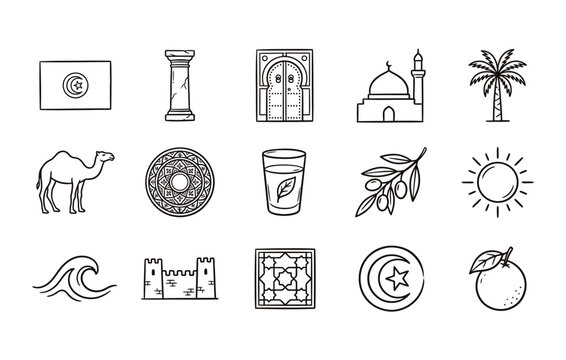 Tunisia Independence Day vector illustration collection featuring historic landmarks traditional North African symbols and cultural heritage elements