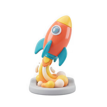 3d render of a cute cartoon space rocket isolated on transparent background