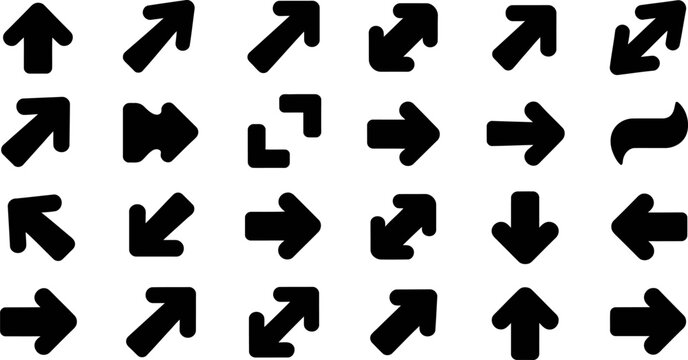 Collection of various black arrows and direction symbols on white background