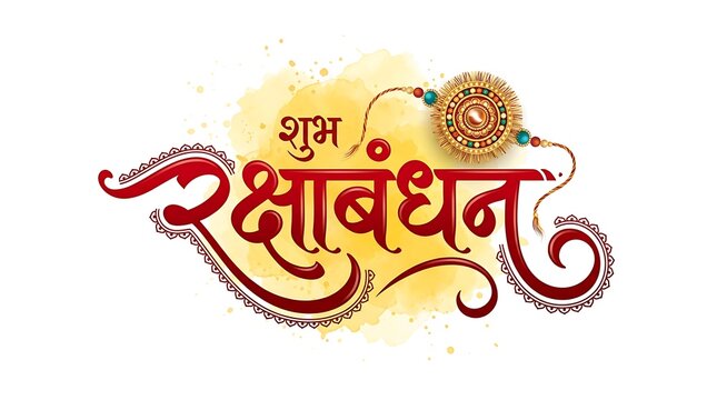 Happy raksha bandhan greeting card design with decorative rakhi isolated on white background