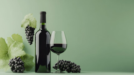 Obraz premium Elegant Wine Bottle and Glass with Grapes on Colorful Background