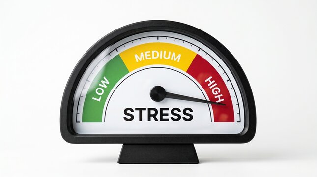 A gauge displaying stress levels in three intensities: low, medium, and high.